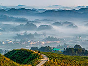 Village shrouded in advection fog in Chongqing