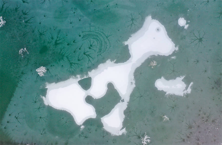 Snow creates winter wonderland in Taklimakan Desert, NW China's Xinjiang