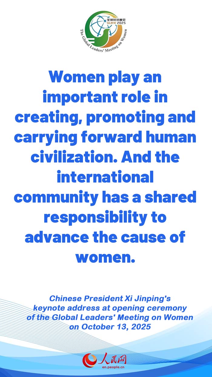 Highlights of Chinese President Xi Jinping's keynote address at opening ceremony of the Global Leaders' Meeting on Women