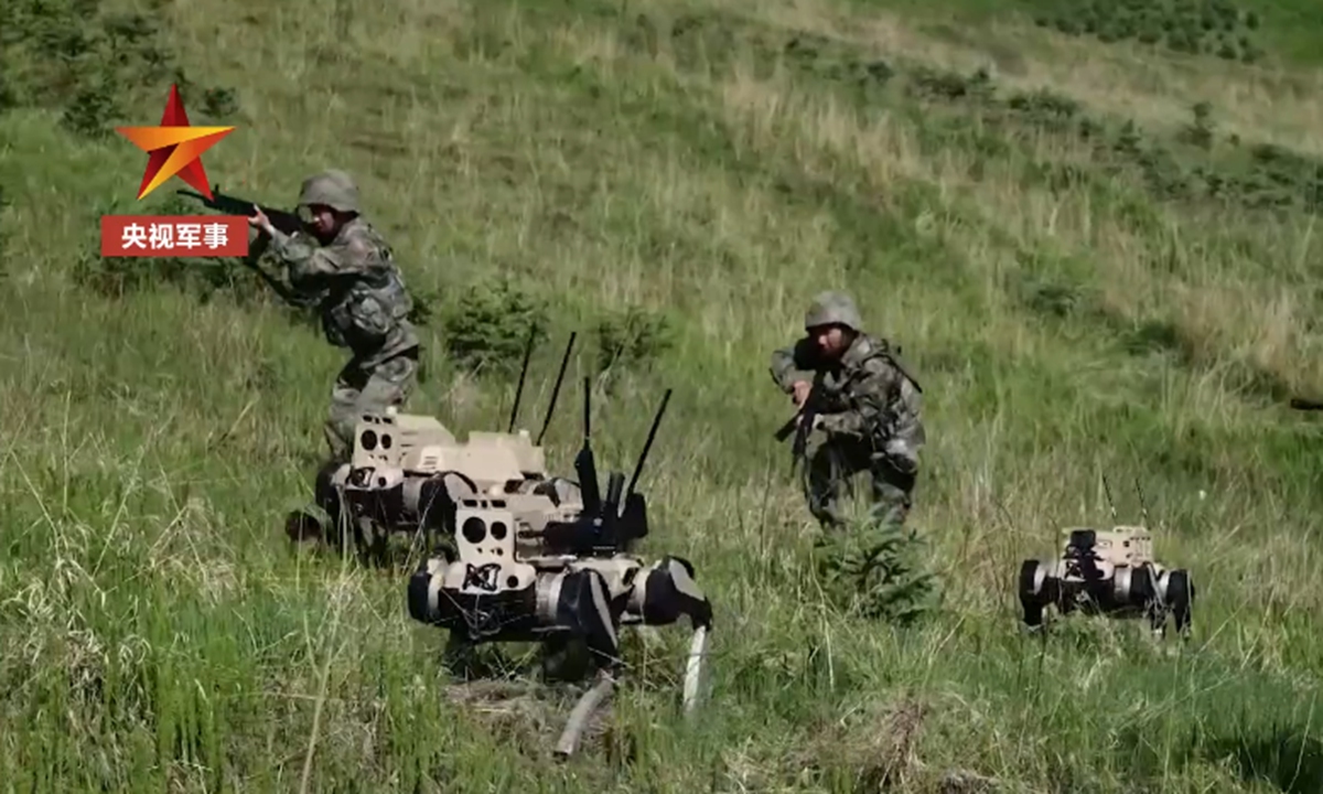 An undated confrontational exercise organized by the 76th Group Army of the Chinese People's Liberation Army features robot wolves. Photo: Screenshot from China Central Television